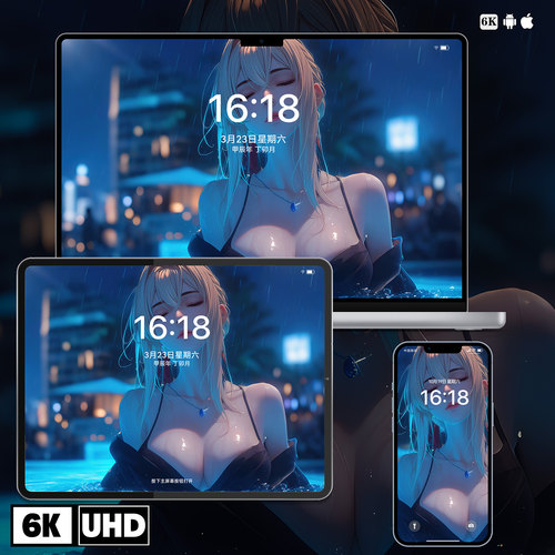 泳池梦幻少女插画二次元手机壁纸苹果壁纸电脑壁纸平板壁纸高清图