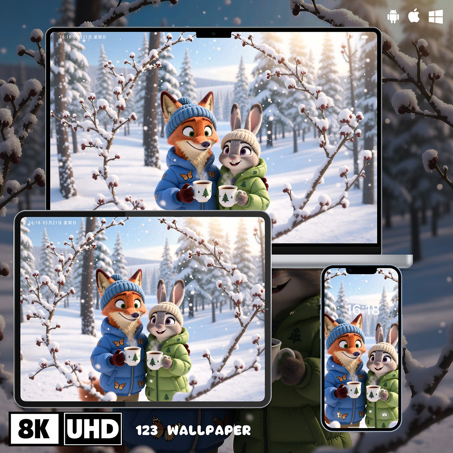 疯狂动物城冬日热饮超清壁纸iphone苹果安卓手机电脑ipad平板壁纸,商务/设计服务,卡通/动漫/插画设计,淘宝优惠券,粉丝福利购,淘宝优惠卷
