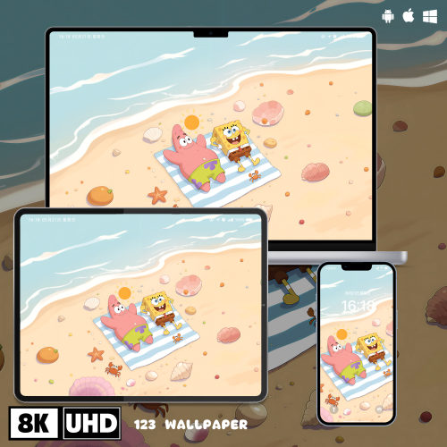 海绵宝宝派大星海滩超清壁纸iphone苹果安卓手机电脑ipad平板壁纸