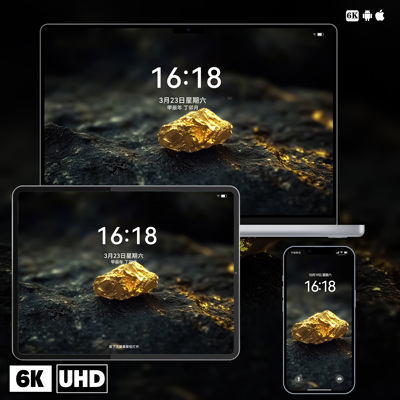 招财金石黑金插画壁纸iphone苹果安卓手机mac电脑ipad平板壁纸图