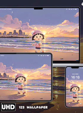 黄昏海边樱桃小丸子超清壁纸iphone苹果安卓手机电脑ipad平板壁纸