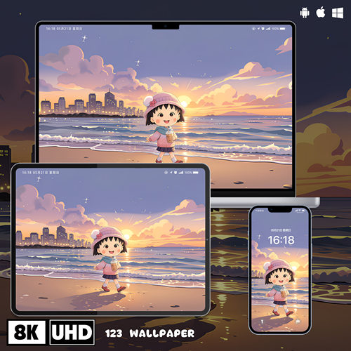 黄昏海边樱桃小丸子超清壁纸iphone苹果安卓手机电脑ipad平板壁纸