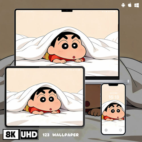 蜡笔小新被窝探头可爱治愈8K壁纸iphone苹果安卓手机电脑平板壁纸