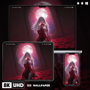 鸣潮弗洛洛红月暗黑系8K壁纸iphone安卓手机电脑ipad苹果平板壁纸