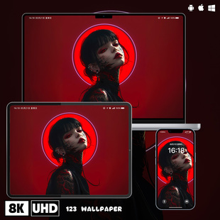 红月女孩8K高清壁纸iPhone手机ipad平板电脑桌面暗黑纹身动漫壁纸