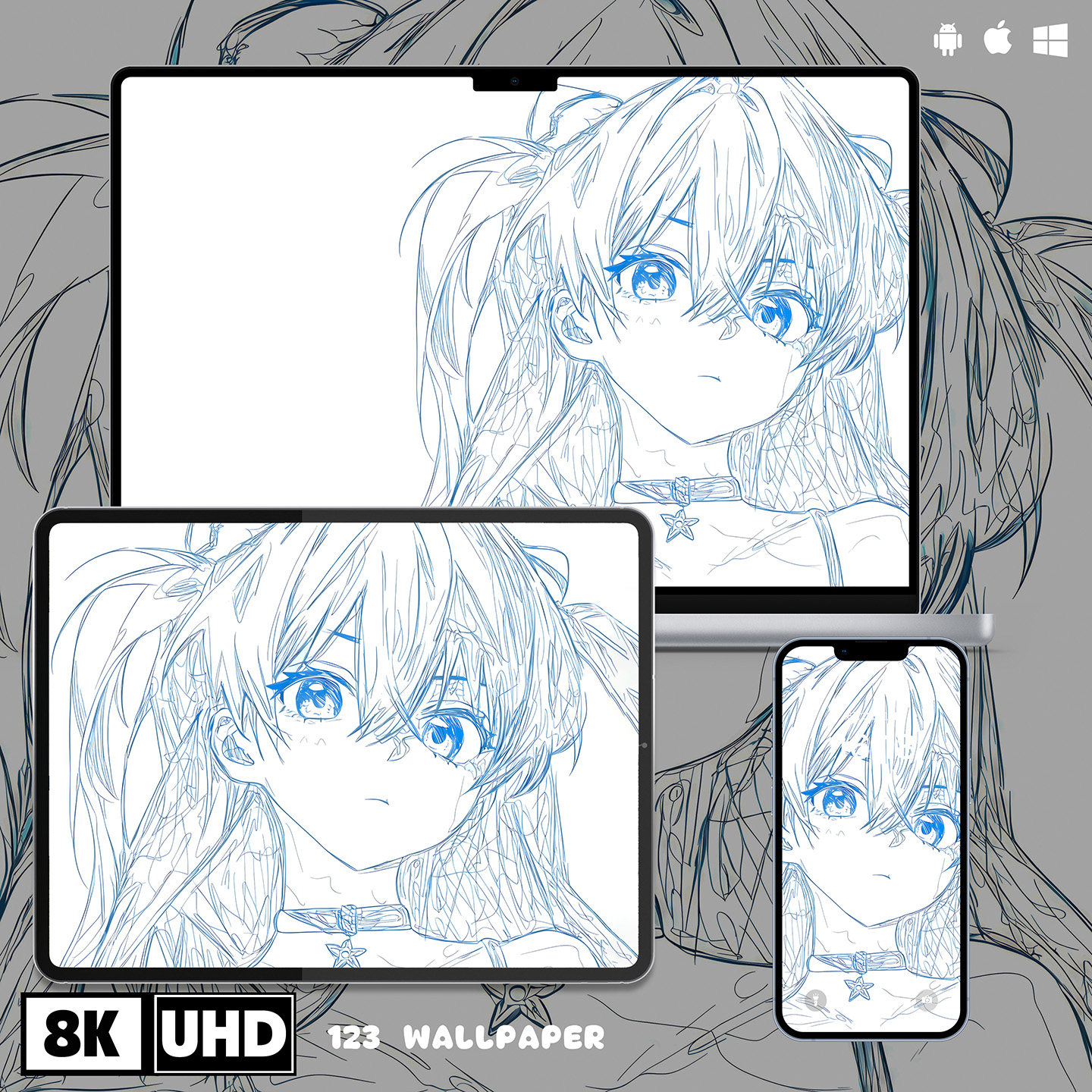 EVA明日香蓝调线稿超清壁纸iphone苹果安卓手机电脑ipad平板壁纸,商务/设计服务,卡通/动漫/插画设计,淘宝优惠券,粉丝福利购,淘宝优惠卷