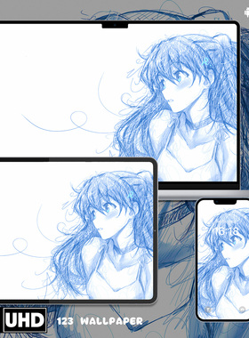 EVA明日香线稿手绘超清壁纸iphone苹果安卓手机电脑ipad平板壁纸