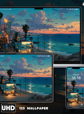 海边黄昏治愈小店街景壁纸iphone苹果安卓手机电脑ipad平板壁纸图