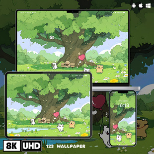 线条小狗森林治愈插画8K壁纸iphone安卓手机电脑ipad苹果平板壁纸