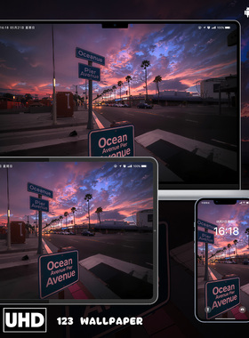 霞染海滨加州街角8K超清壁纸iphone苹果安卓手机电脑ipad平板壁纸
