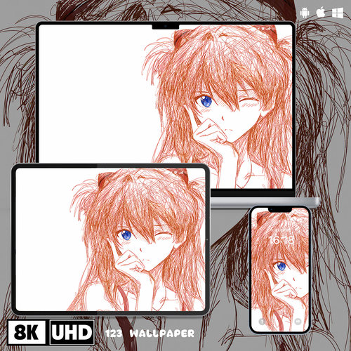 EVA明日香速写风8K超清壁纸iphone苹果安卓手机电脑ipad平板壁纸