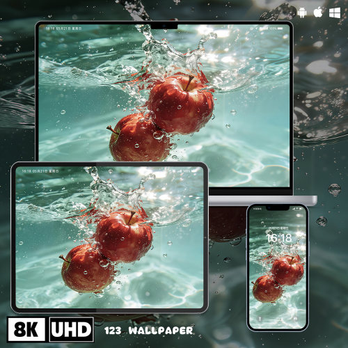 写实水中红苹果夏日风8K壁纸iphone苹果安卓手机电脑ipad平板壁纸