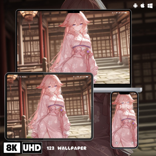 原神八重神子插画8K超清壁纸iphone苹果安卓手机电脑ipad平板壁纸