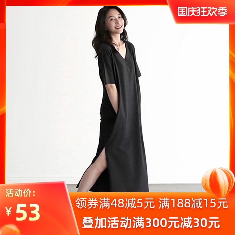 睡衣女夏季薄款带胸垫可外穿睡裙子过膝长款孕妇莫代尔夏天家居服