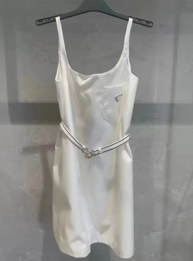 小众潮牌2024春夏新款显瘦百搭吊带连衣裙纯色腰带中长裙背心裙女