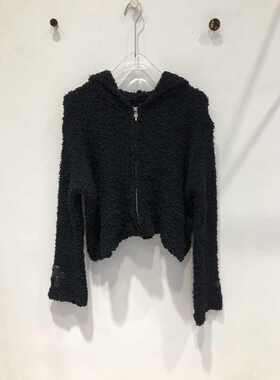 小众潮牌23秋冬新款拉链毛针织短款上衣长袖连帽开衫外套女