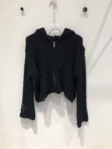 拉链毛针织短款上衣长袖连帽