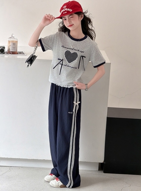 欧抱抱女童夏季韩版休闲短袖T恤套装中大童女孩洋气t儿童夏装薄款