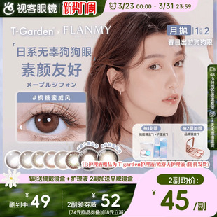 Flanmy美瞳月抛小直径彩色隐形眼镜2p近视视客T Garden爵士黑松饼