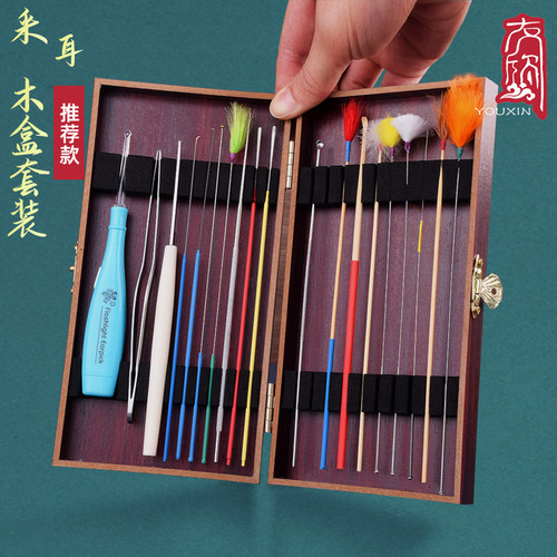 木盒不锈钢发光鸡毛硅胶采耳工具