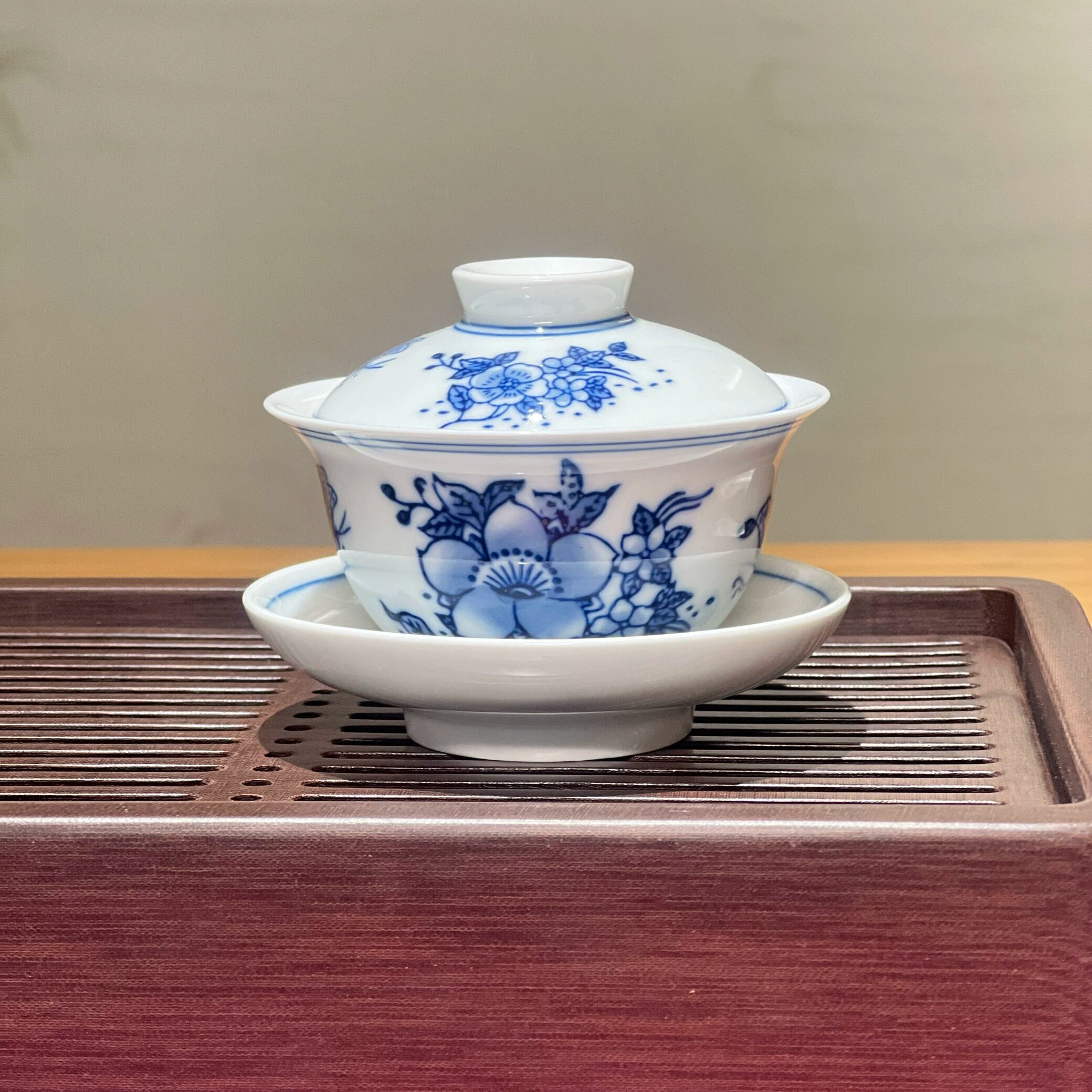 京德青花瓷福蝶功夫茶具盖碗陶瓷盖碗