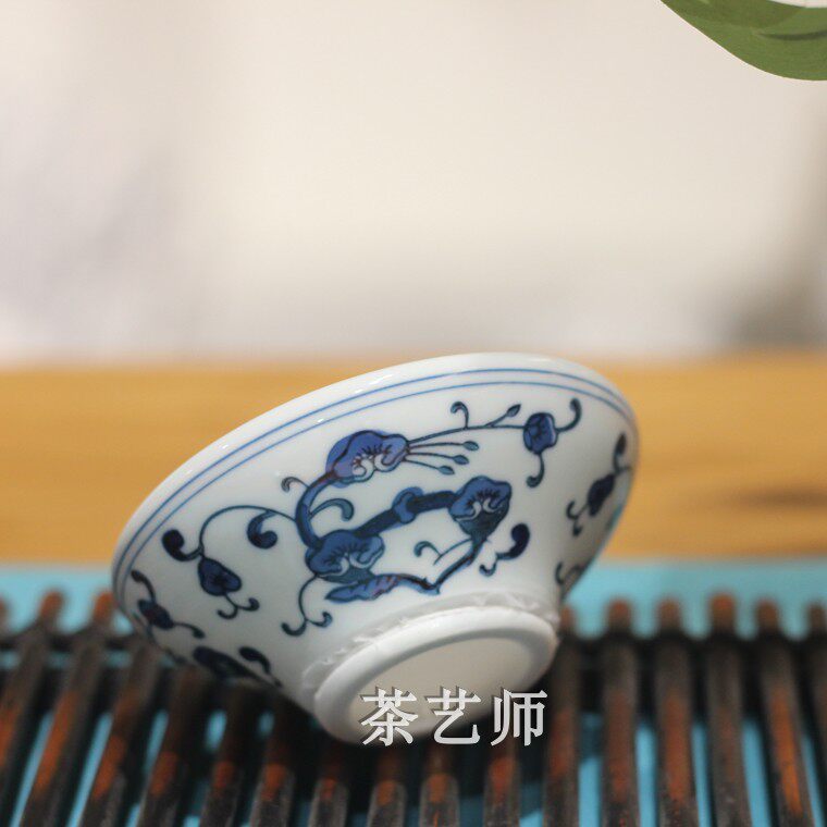 京德贵和祥青花手绘茶漏滤茶网茶道配件陶瓷过滤网中式过滤器茶隔