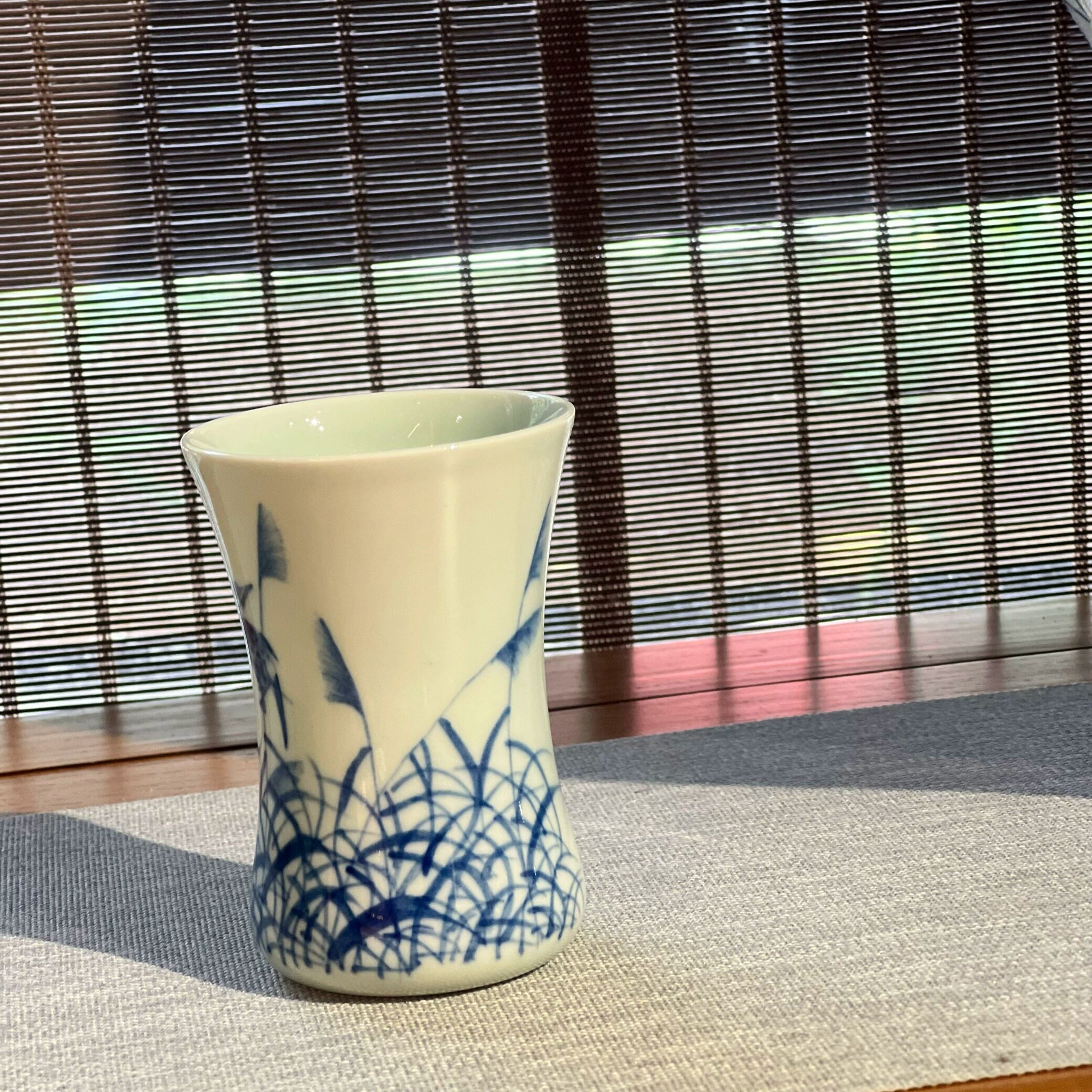 京德珍藏青花瓷芦苇鸟高杯留香杯景德镇品茗杯功夫茶具家用主人杯