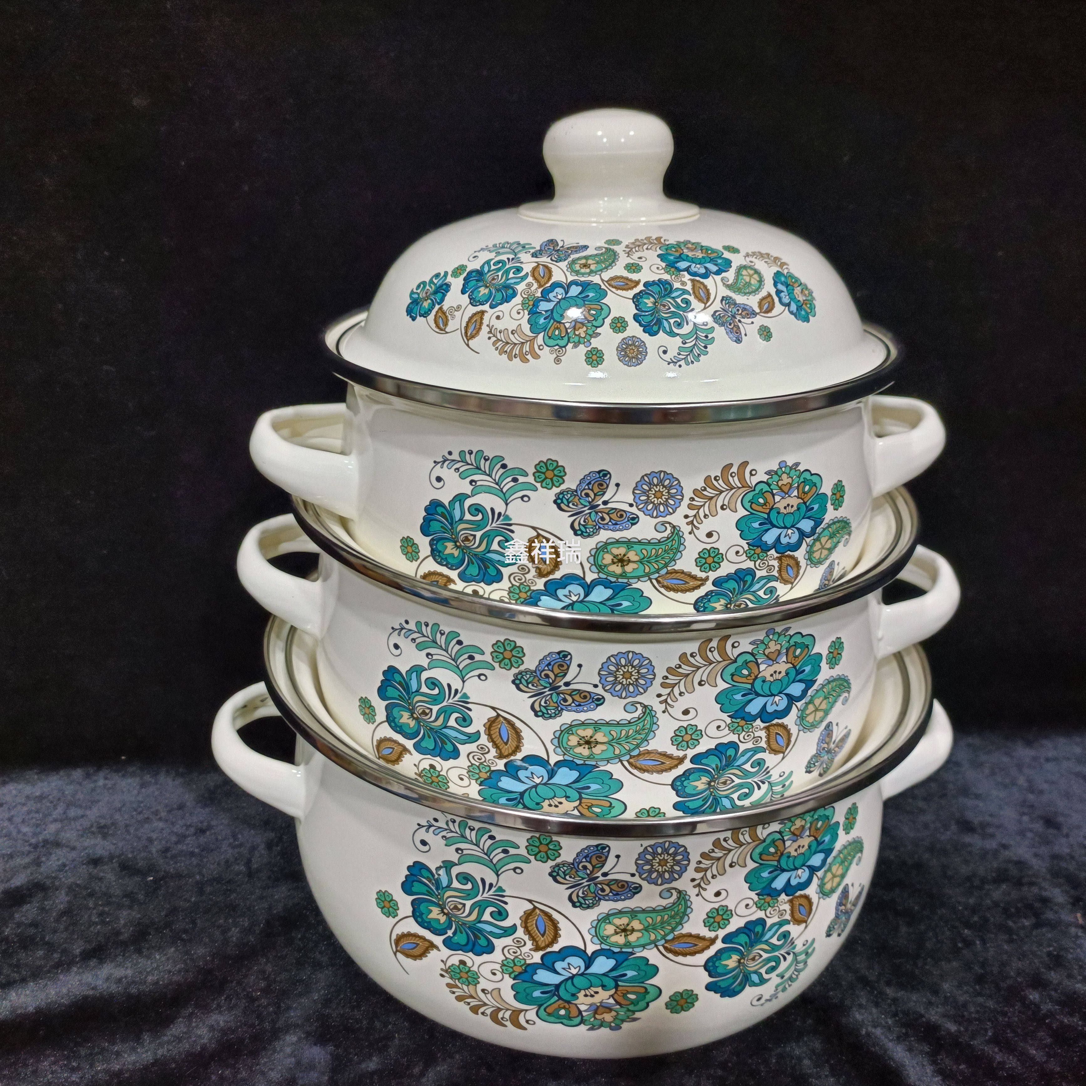 加厚珐琅搪瓷三件套汤锅奶锅汤盆汤碗面条碗16cm18cm20cm