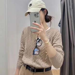 外套休闲时尚 日系同款 长袖 纽花圆领针织开衫 百搭毛衣471612 女装