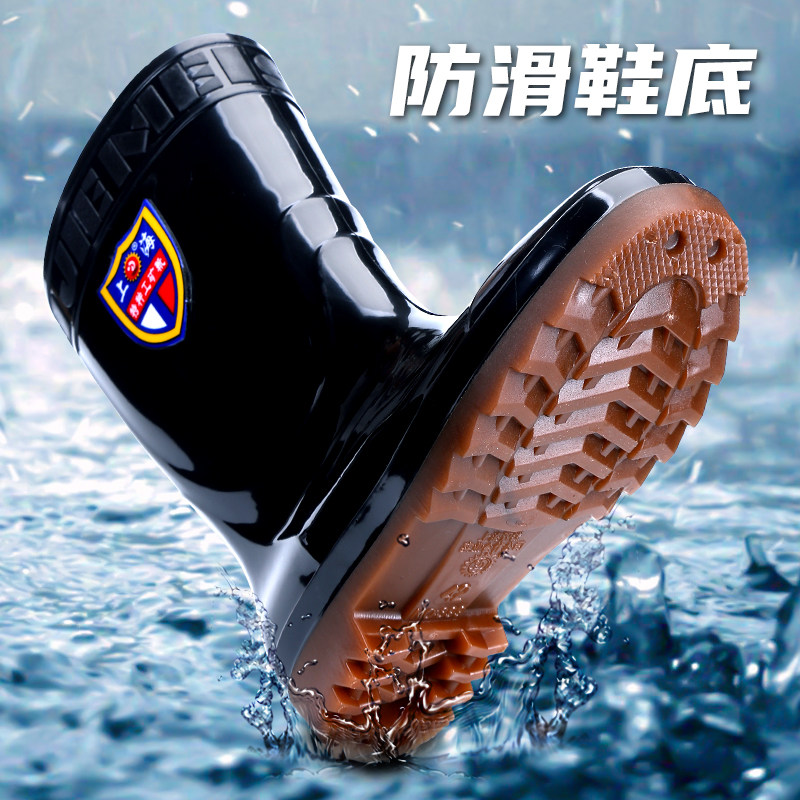 NEW RAIN BOOTS MENS RAIN BOOTS WINTER MENS MEDIUM WATERPROOF SHOES SHORT OVERSHOES PLUS FLEECE WATER BOOTS HIGH NON-SLIP RUBBER SHOES