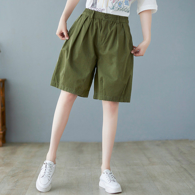 SUMMER DRESS RETRO TWILL COTTON SLACKS WOMENS ELASTICATED WAIST SLIM STRAIGHT PANTS LOOSE AND VERSATILE CROPPED PANTS MEDIUM PANTS