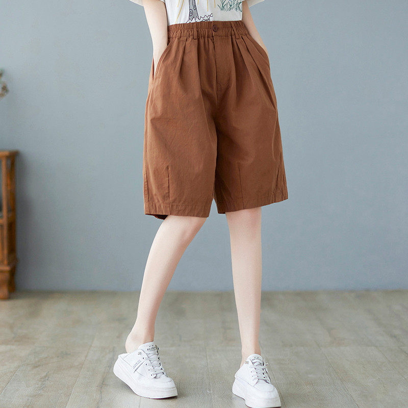 SUMMER DRESS RETRO TWILL COTTON SLACKS WOMENS ELASTICATED WAIST SLIM STRAIGHT PANTS LOOSE AND VERSATILE CROPPED PANTS MEDIUM PANTS