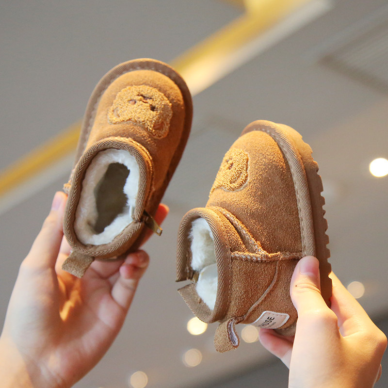 真皮宝宝雪地靴卡通小熊婴幼幼儿加绒棉鞋男女小童防滑软底学步鞋,童鞋/婴儿鞋/亲子鞋,雪地靴,淘宝优惠券,粉丝福利购,淘宝优惠卷