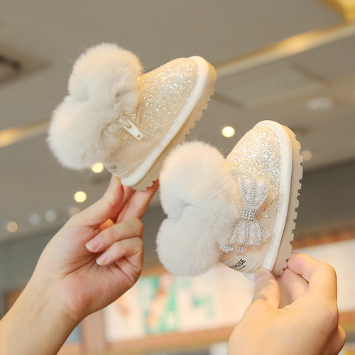 女宝宝雪地靴亮片毛毛鞋