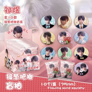 【XJ169】祁钰银葱吧唧盲抽107x96x107mm含10枚75mm动漫马口铁双