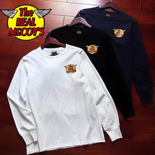The Real McCoy美式复古重磅筒织T恤阿美咔叽经典纯棉圆领长袖男