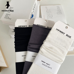 堆堆袜子女秋冬绢棉中筒袜坑条纯色百搭JK风日系基础色卷边女袜