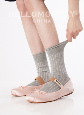 竖条纹miu风中筒袜女春夏秋冬JK袜子坑条白色ins潮抗菌灰色堆堆袜