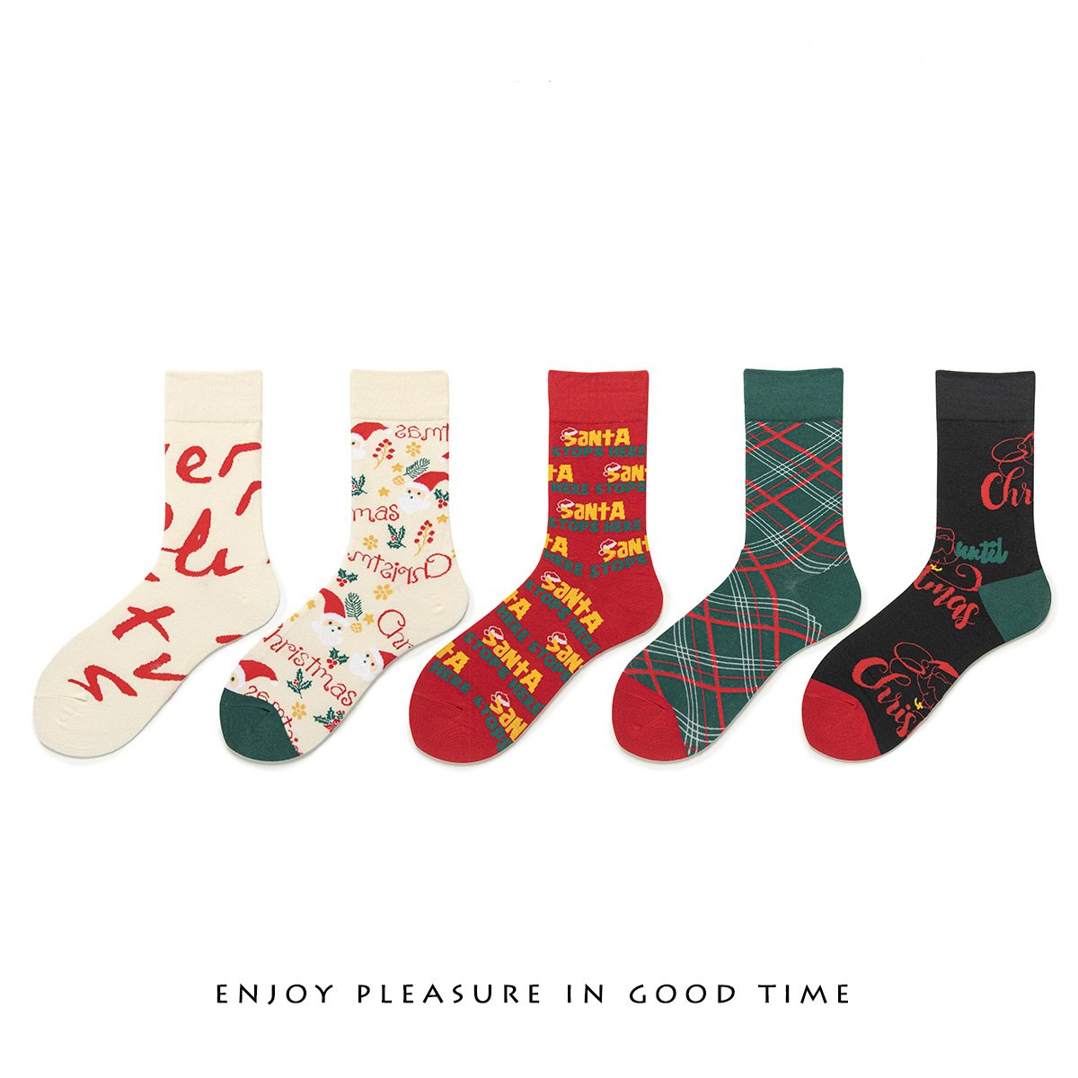 圣诞袜中筒袜纯棉可爱插画礼品