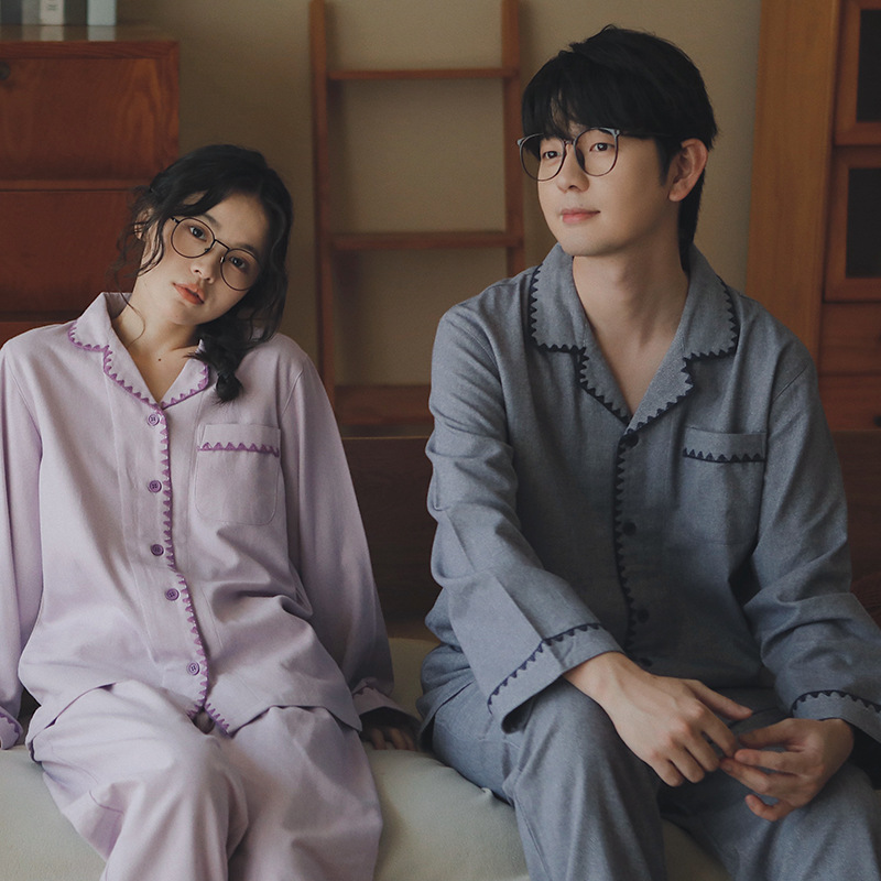 日系新款秋冬新品睡衣男女款纯棉法兰绒无印情侣家居服套装保暖