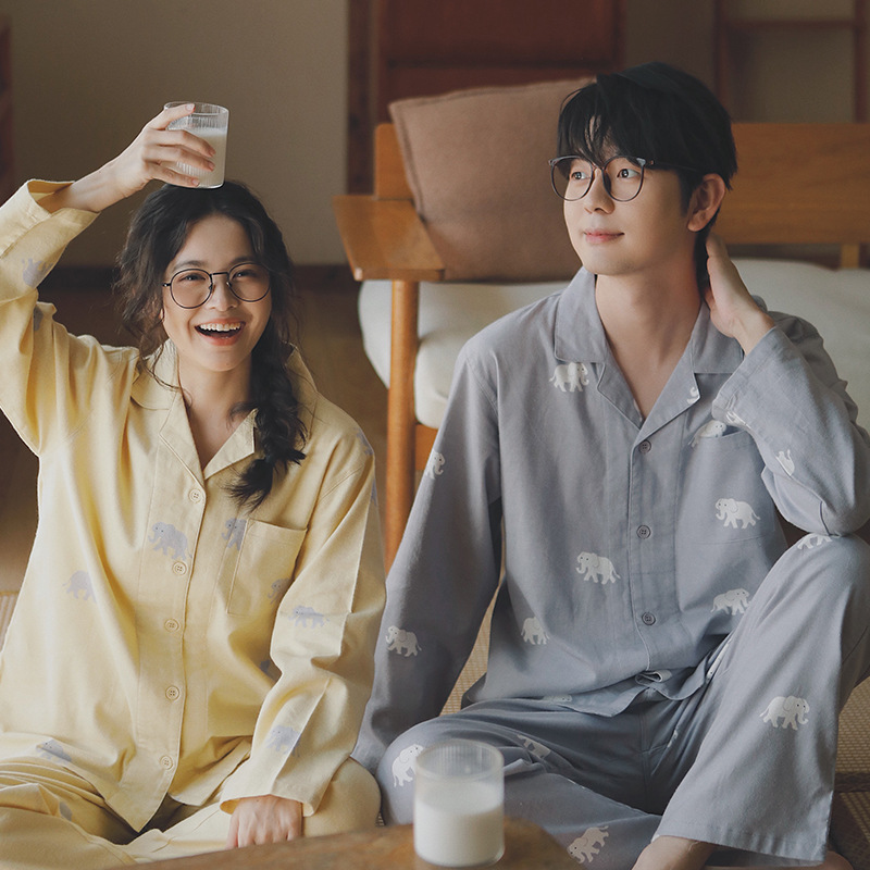 日系新款野兽情侣睡衣女春秋冬季新款长袖家居服男大码套装INS
