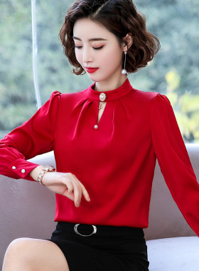 雪纺衬衫女长袖衬衣洋气红色小衫2023年新款春季新款打底上衣秋冬