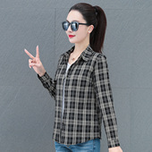 格子衬衫 上衣 印染洋气减龄棉质衬衣休闲长袖 外套女春秋款 2026新款