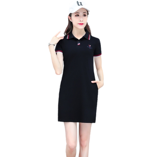 2024新款polo领连衣裙子女中长款polo群装小个子黑色夏季运动气质