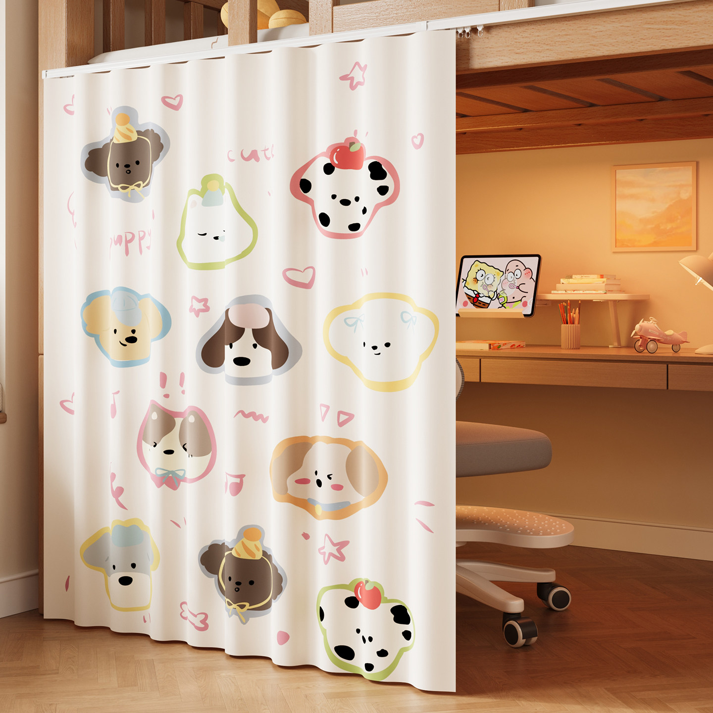 宿舍遮光帘上下铺加厚全包式学生寝室床帘卡通可爱防蚊防尘遮挡帘