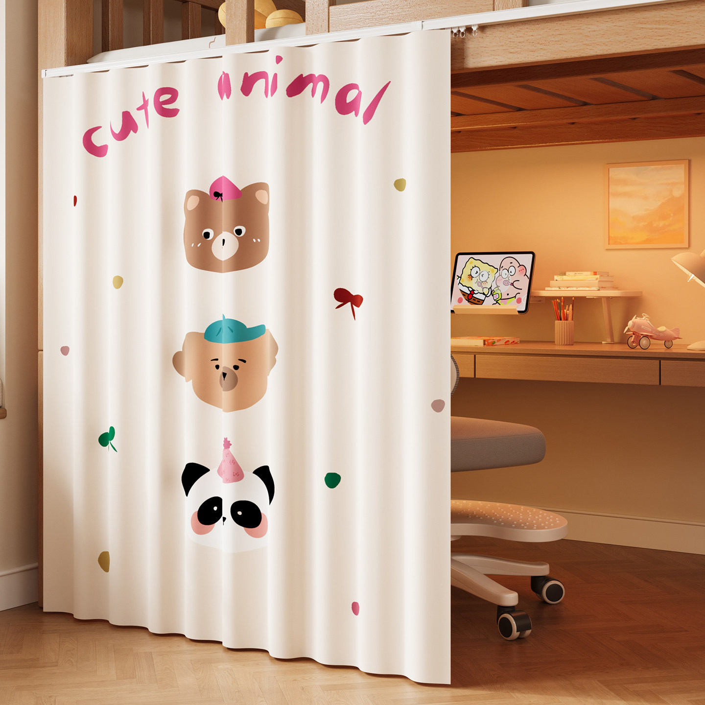 2026新款宿舍遮光帘上下铺加厚寝室专用卡通学生床帘防尘遮光布