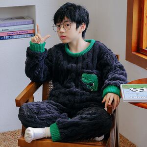 2023新款儿童睡衣男童秋冬季珊瑚绒加厚法兰绒分体大童小男孩LDE