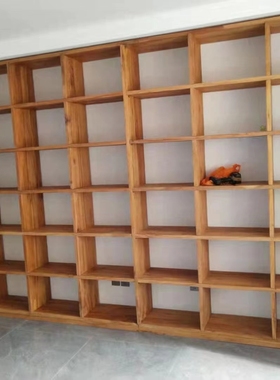 定制老榆木松木书架纯实木经济型组装满墙拼接书柜异形落地置物架