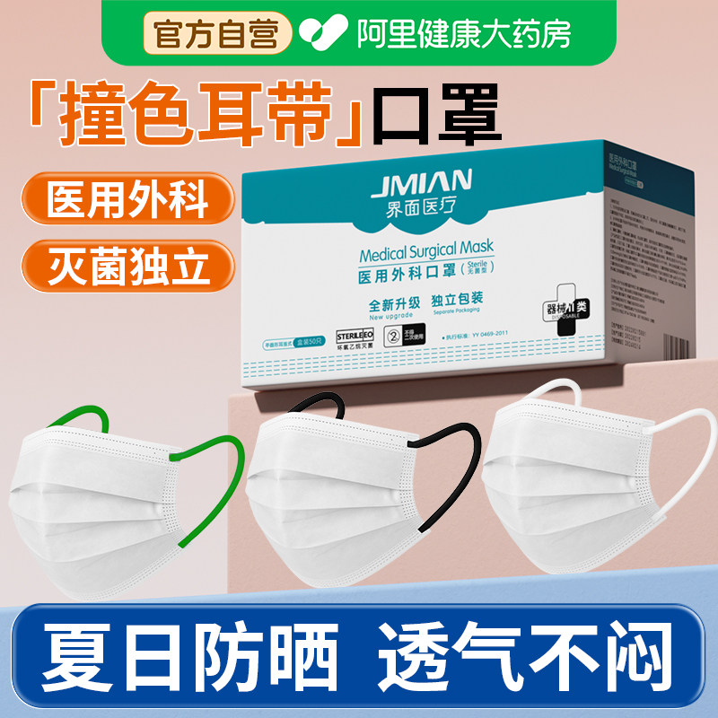 撞色款白色医用外科口罩灭菌独立图片