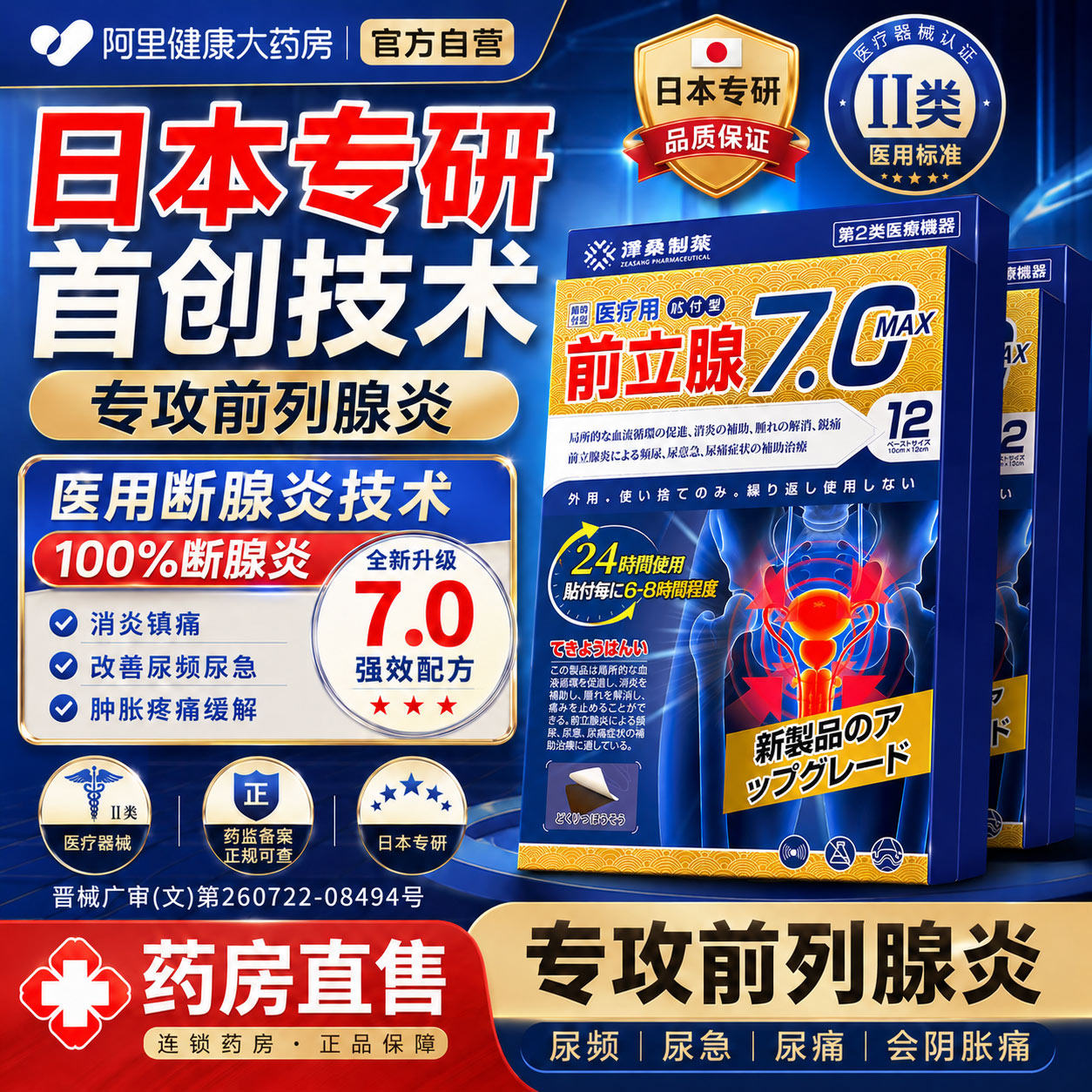 日本前列腺炎穴位热敷贴尿频尿急增生钙化膏药远红外前列腺理疗贴